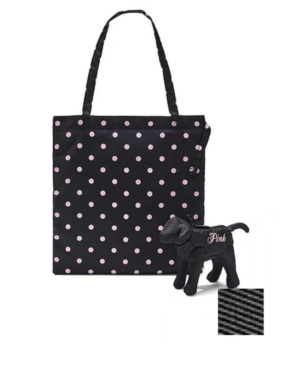 Black & Pink Polka Dot Tote with Plush Dog Charm